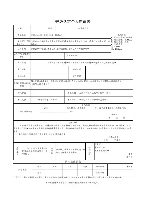 等级认定个人申请表