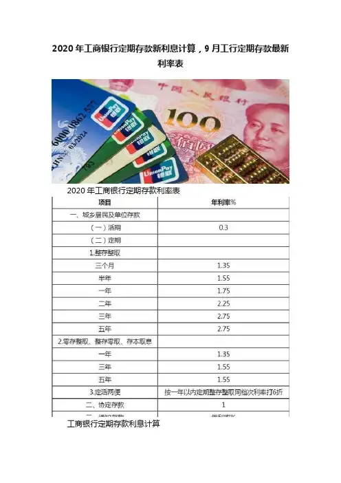 2020年工商银行定期存款新利息计算，9月工行定期存款最新利率表