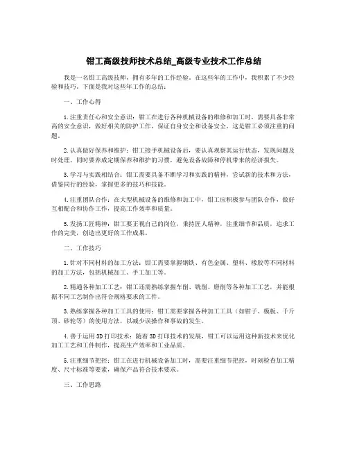 钳工高级技师技术总结_高级专业技术工作总结