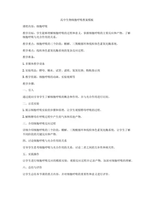 高中生物细胞呼吸教案模板