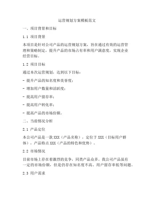 运营规划方案模板范文