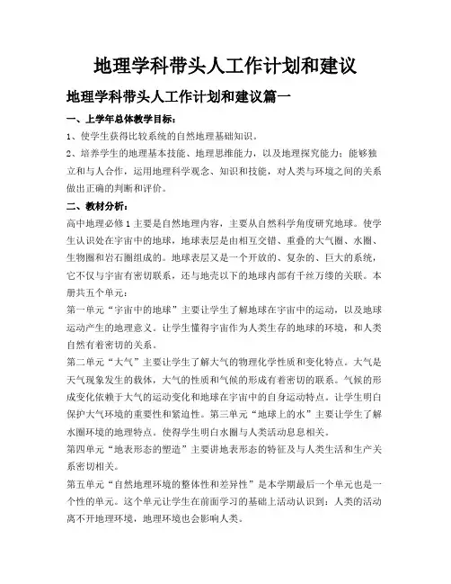 地理学科带头人工作计划和建议