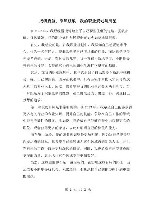 扬帆启航,乘风破浪：我的职业规划与展望