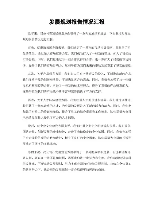发展规划报告情况汇报
