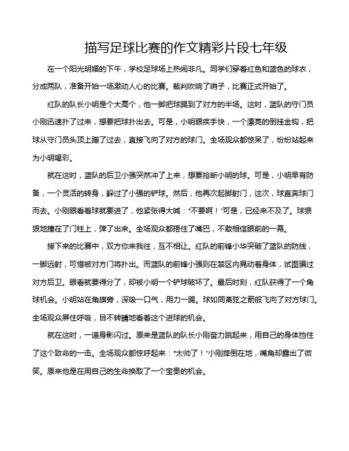 描写足球比赛的作文精彩片段七年级