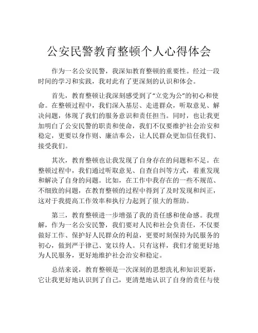 公安民警教育整顿个人心得体会