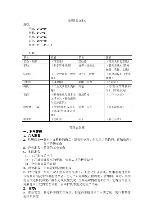 管理思想史重点