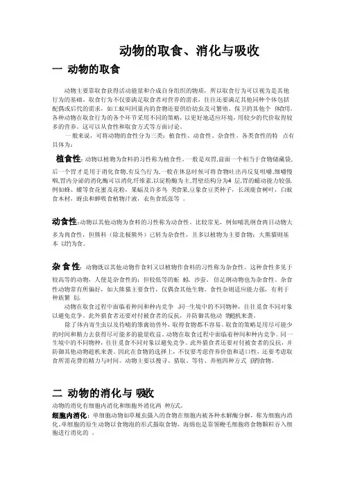 动物的取食、消化与吸收