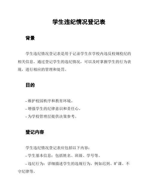 学生违纪情况登记表