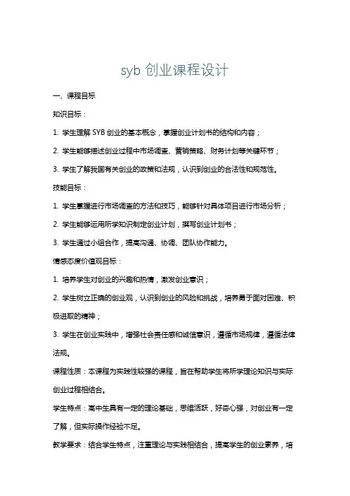 syb创业课程设计