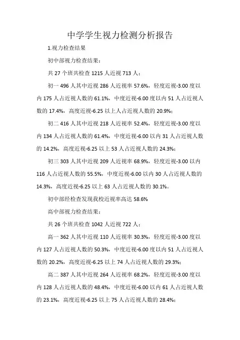 中学学生视力检测分析报告
