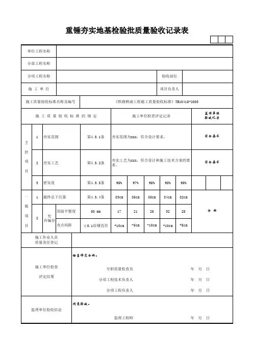 重锤夯实地基检验批质量验收记录表
