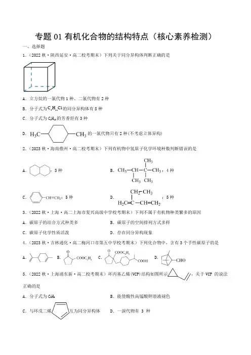专题01 有机化合物的结构特点(核心素养)-2023学年高二化学知识整合讲练(人教版2019选择性必