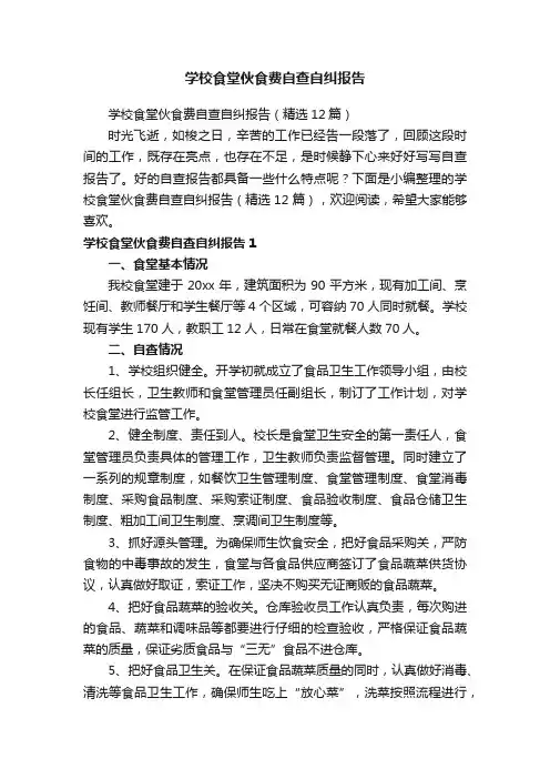 学校食堂伙食费自查自纠报告（精选12篇）