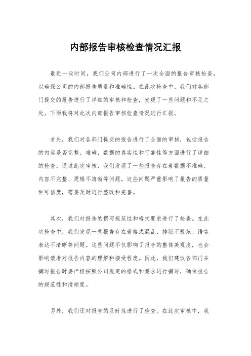 内部报告审核检查情况汇报