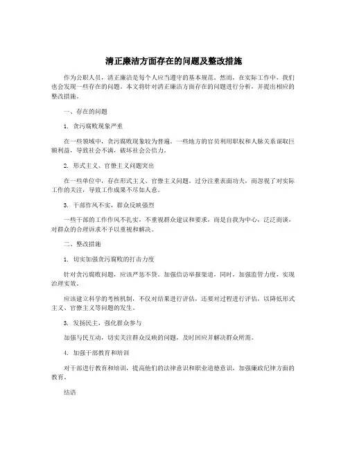 清正廉洁方面存在的问题及整改措施