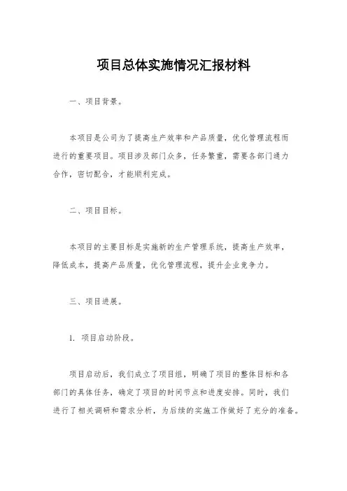 项目总体实施情况汇报材料