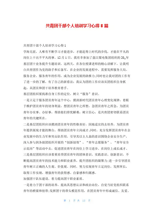 共青团干部个人培训学习心得8篇