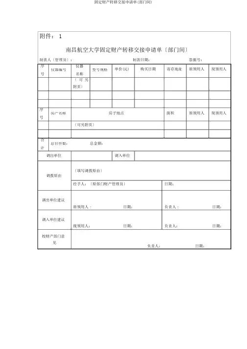 固定资产转移交接申请单(部门间)