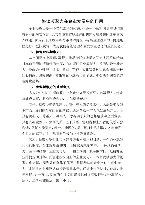浅谈凝聚力在企业发展中的作用