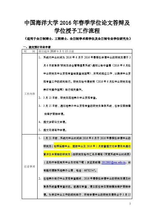 中国海洋大学2016年春季学位论文答辩及学位授予工作流程-博士及全日制硕士