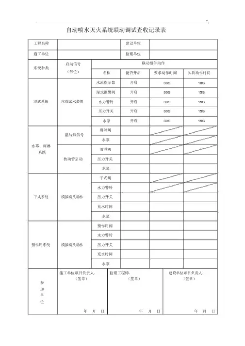 自动喷水灭火系统联动调试验收文本记录资料表