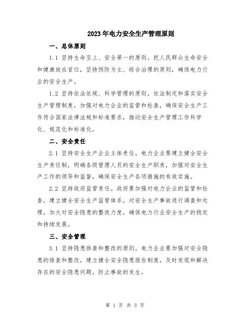 2023年电力安全生产管理原则