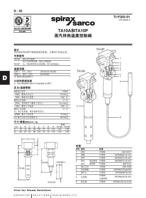 TA10A和TA10P蒸汽伴热温度控制阀-SpiraxSarco