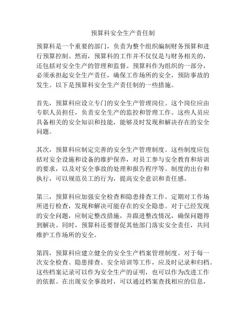 预算科安全生产责任制