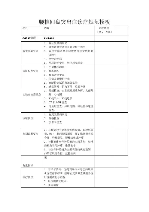 腰椎间盘突出诊疗规范模板