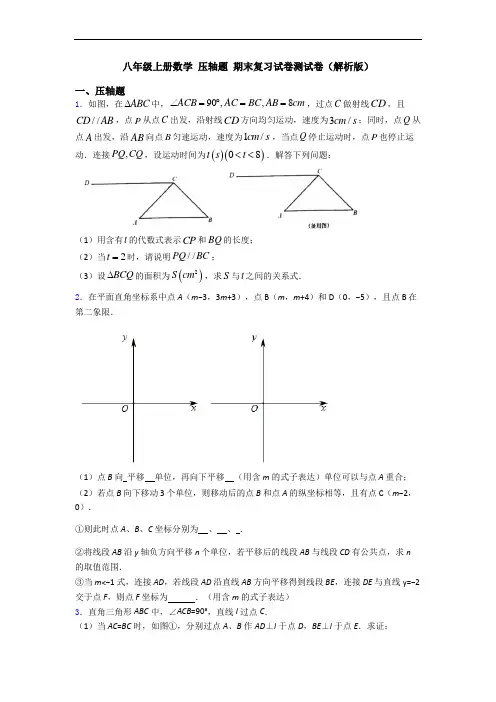 八年级上册数学 压轴题 期末复习试卷测试卷(解析版)