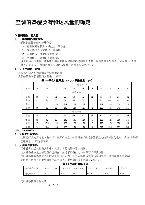空调的热湿负荷和送风量的确定