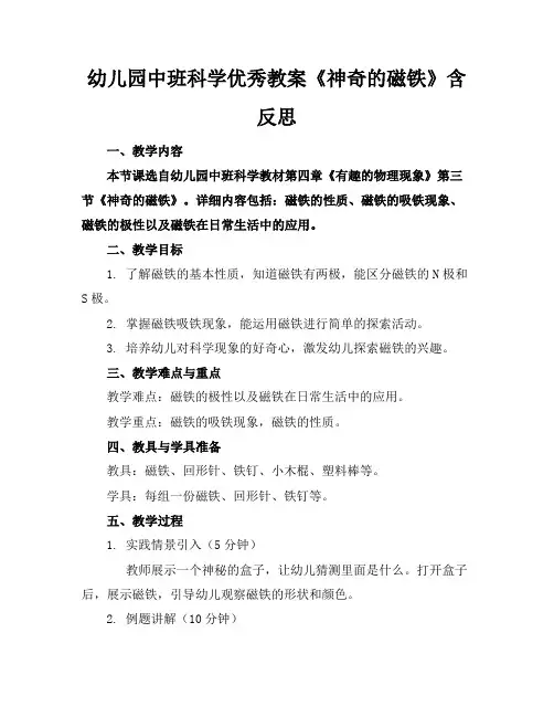 幼儿园中班科学优秀教案《神奇的磁铁》含反思