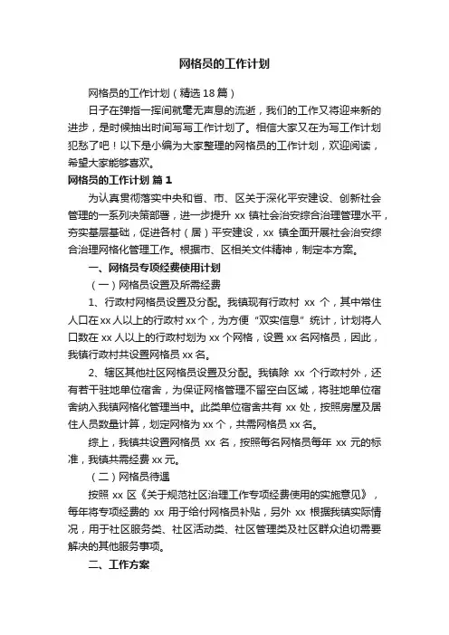 网格员的工作计划（精选18篇）