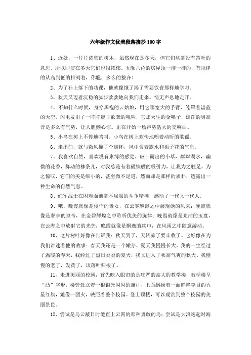 六年级作文优美段落摘抄100字