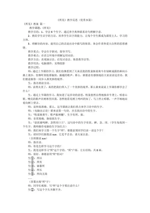 《所见》教学反思(优秀3篇)