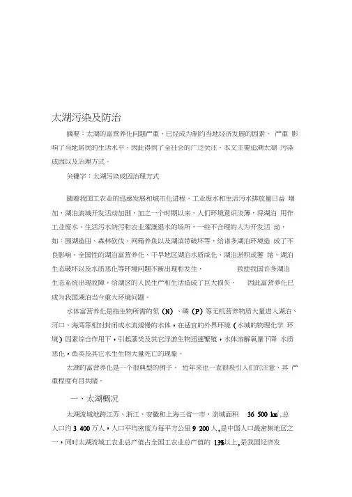 【2019年整理】太湖污染及防治