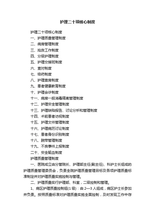 护理二十项核心制度