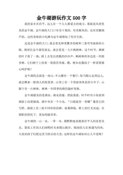 金牛湖游玩作文500字