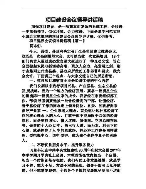 项目建设会议领导讲话稿