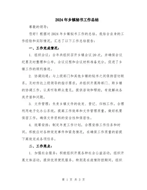 2024年乡镇秘书工作总结