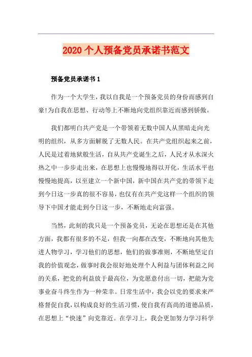 个人预备党员承诺书范文