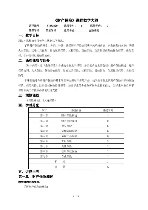 财产保险教学大纲