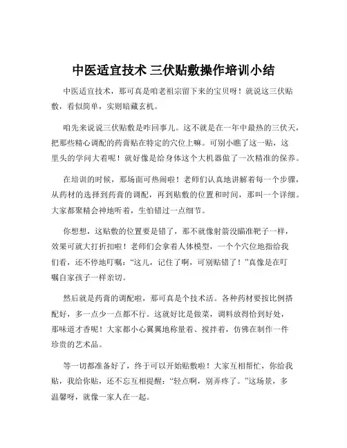 中医适宜技术 三伏贴敷操作培训小结