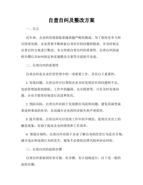 自查自纠及整改方案