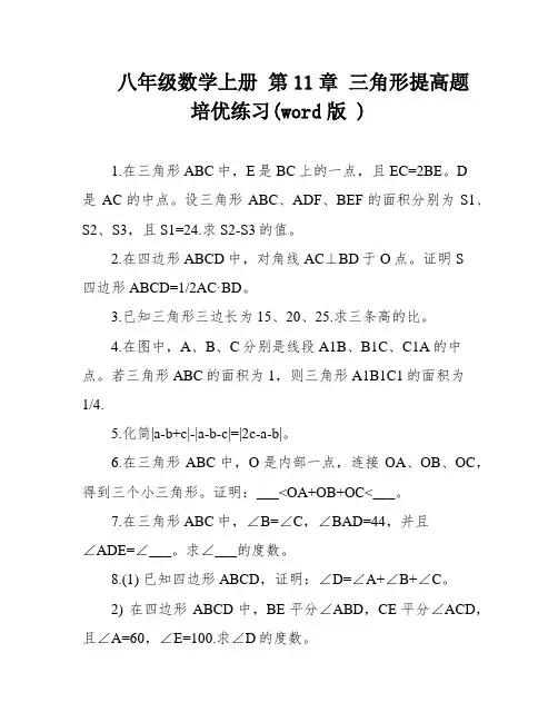 八年级数学上册 第11章 三角形提高题培优练习(word版 )