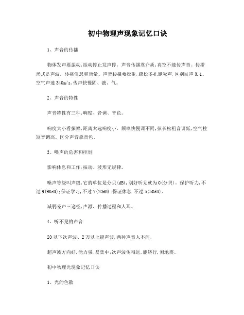初中物理学习记忆口诀01