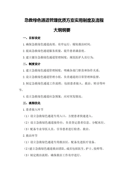 急救绿色通道管理优质方案实用制度及流程大纲纲要大纲