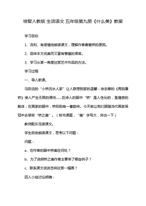 培智人教版 生活语文 五年级第九册《什么美》教案