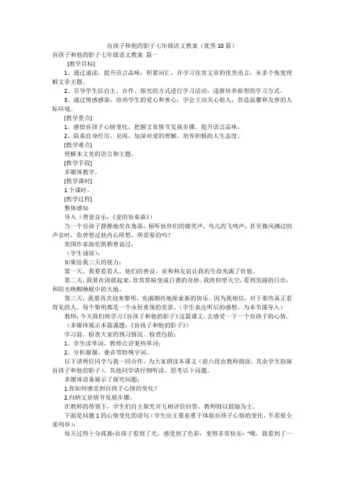 盲孩子和他的影子七年级语文教案(优秀10篇)